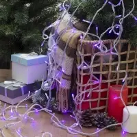 Гирлянда &laquo;Нить&raquo; 10 м, IP20, прозрачная нить, 100 LED, 8 режимов, 220 В, свечение фиолетовое