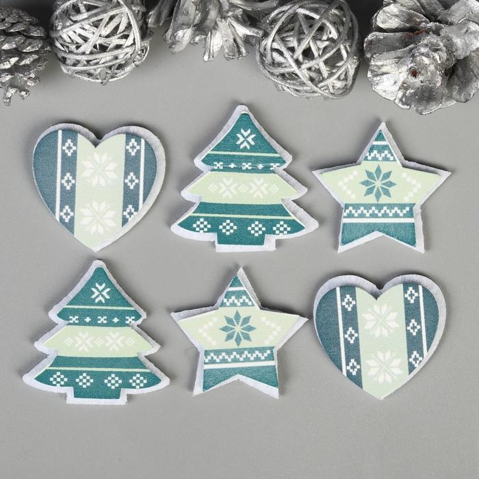 Декор для творчества дерево, войлок Декор для творчества дерево, войлок "Новогодний" набор 6 шт 4,2х4,2 см