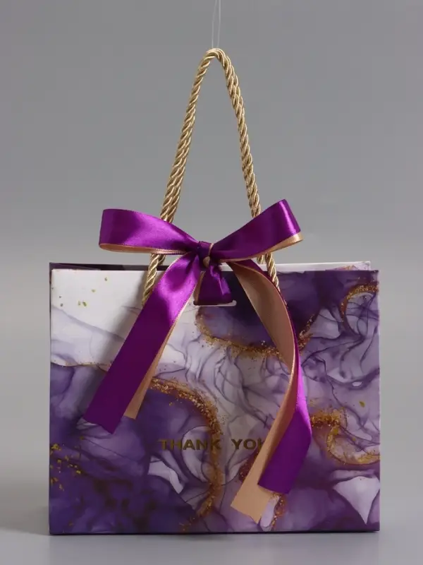 Пакет подарочный "Мрамор", фиолетовый с бантиком, 19 х 15 х 7 см