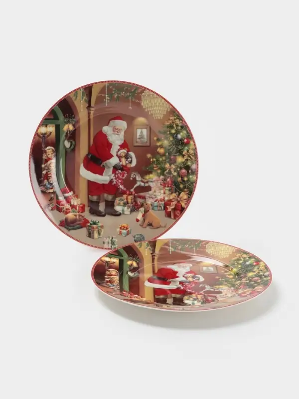 Набор тарелок новогодних «Ночь чудес», 2 шт., d=25.5 см, керамика, подарочная упаковка, разноцветный Набор тарелок новогодних «Ночь чудес», 2 шт., d=25.5 см, керамика, подарочная упаковка, разноцветный