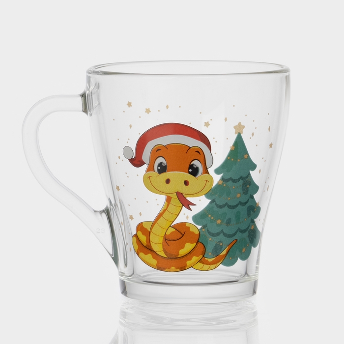 Кружка стеклянная кофейная «Новогодние змейки», 250 мл, МИКС Кружка стеклянная кофейная «Новогодние змейки», 250 мл, МИКС
