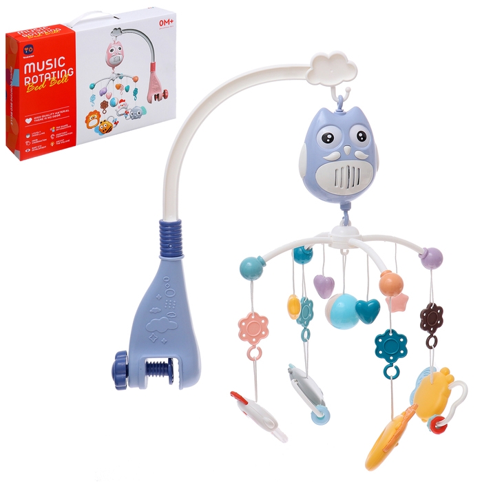 Мобиль музыкальный «Песенки совушки», на батарейках, цвет голубой Мобиль музыкальный «Песенки совушки», на батарейках, цвет голубой