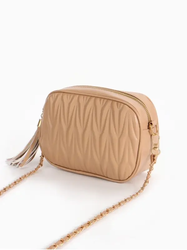 Сумка женская, через плечо, на молнии, 21&times;7&times;14 см, бежевая