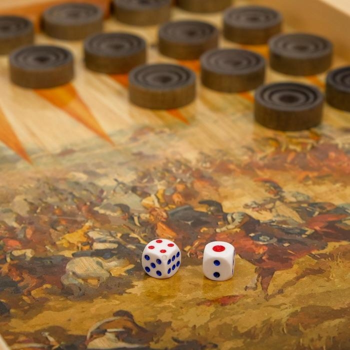 Настольные игры 3 в 1  Настольные игры 3 в 1 "Бородино": шахматы, шашки, нарды, деревянные, большие, 50 х 50 см