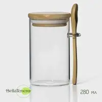 Банка для сыпучих продуктов с ложкой BellaTenero &laquo;Эко&raquo;, 280 мл, 7&times;11 см, с бамбуковой крышкой, стекло, прозрачная