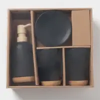 Аксессуары для ванной &laquo;Эко&raquo;, 4 предмета, мыльница, дозатор для мыла, 2 стакана, чёрные