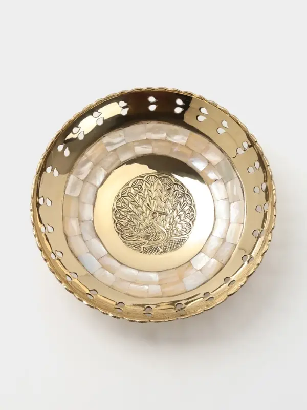 Блюдо сервировочное &laquo;Жар-Птица&raquo;, 19.5&times;19.5&times;5.5 см, латунь с перламутром