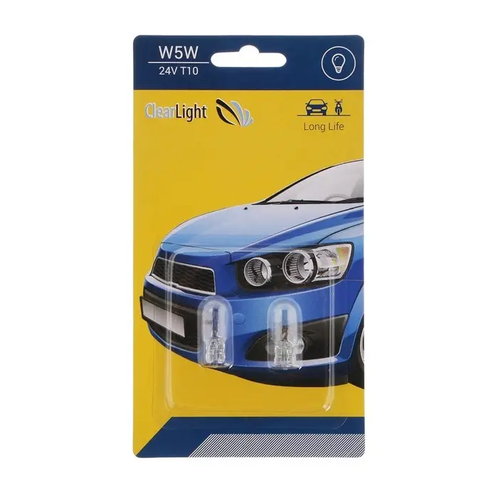Лампа автомобильная Clearlight, W5W T10, 24 В, набор 2 шт.