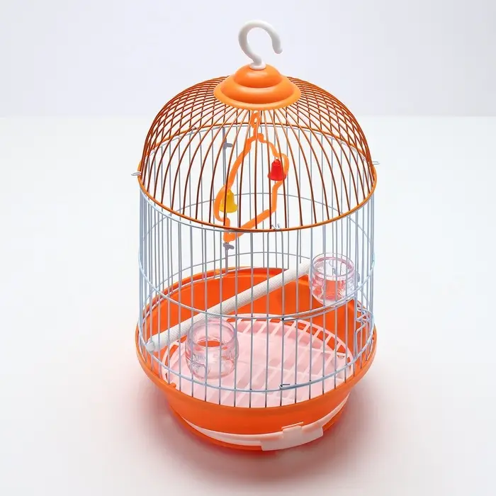 Клетка для птиц круглая укомплектованная Bd=4/2, 23.5&times;33 см, оранжевая (фасовка 20 шт.)