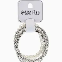 Браслет "Стиль" (набор 3шт) шар №8, со стразинками, тянется, цвет белый в серебре