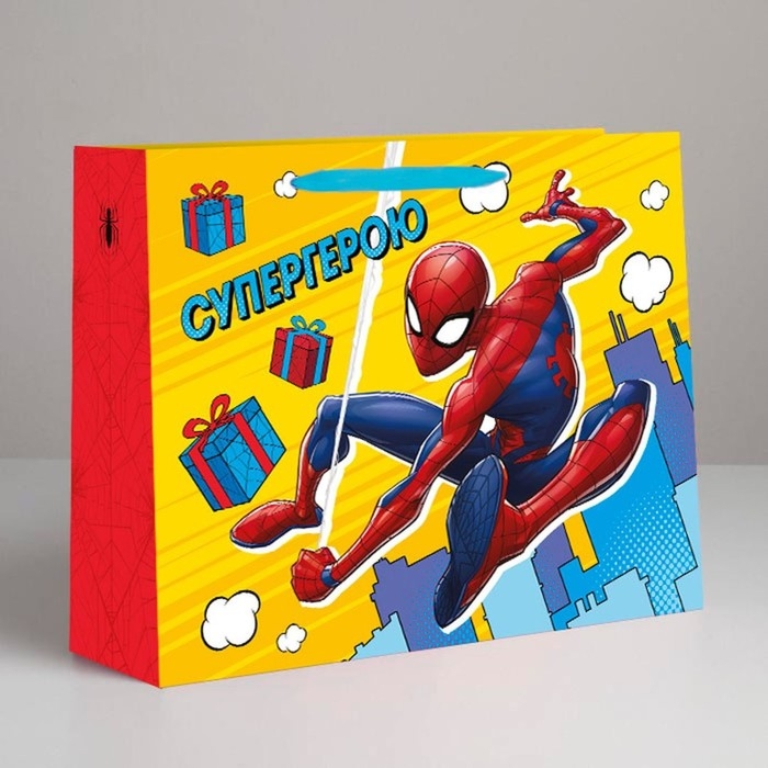 Пакет подарочный крафт Пакет подарочный крафт "Супергерою" 40х31х11.5 см, Человек-паук