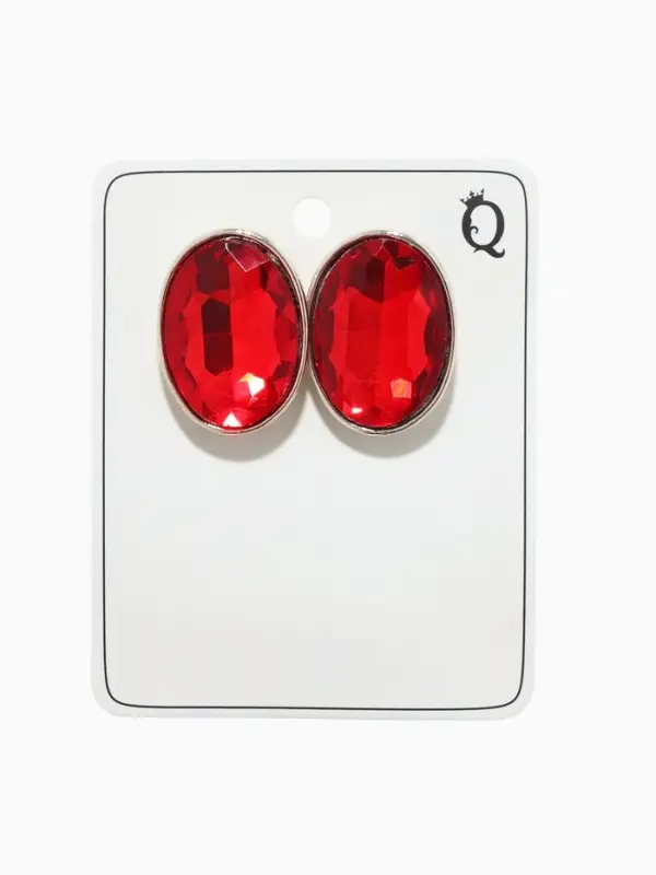 Серьги клипсы для ушей QF &laquo;Овал&raquo;, цвет серебро, красный