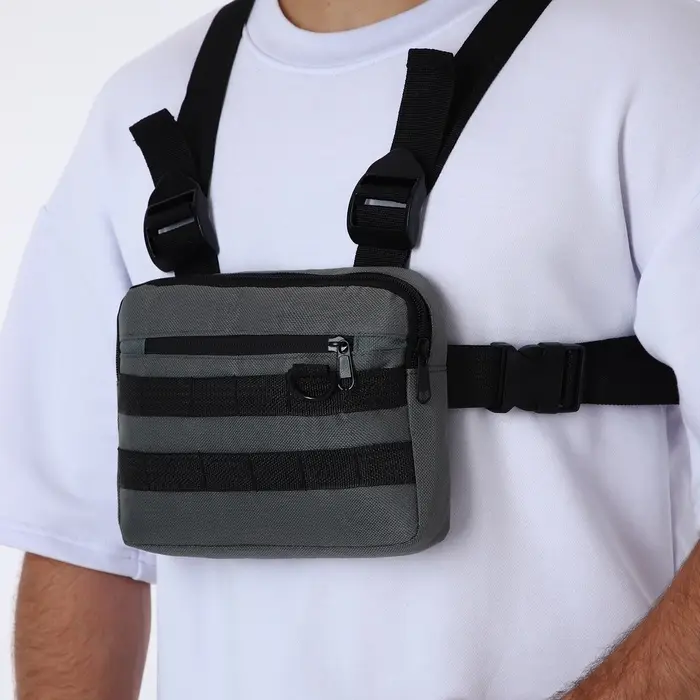 Сумка нагрудная на молнии, наружный карман, 21&times;3.5&times;16 см, серая