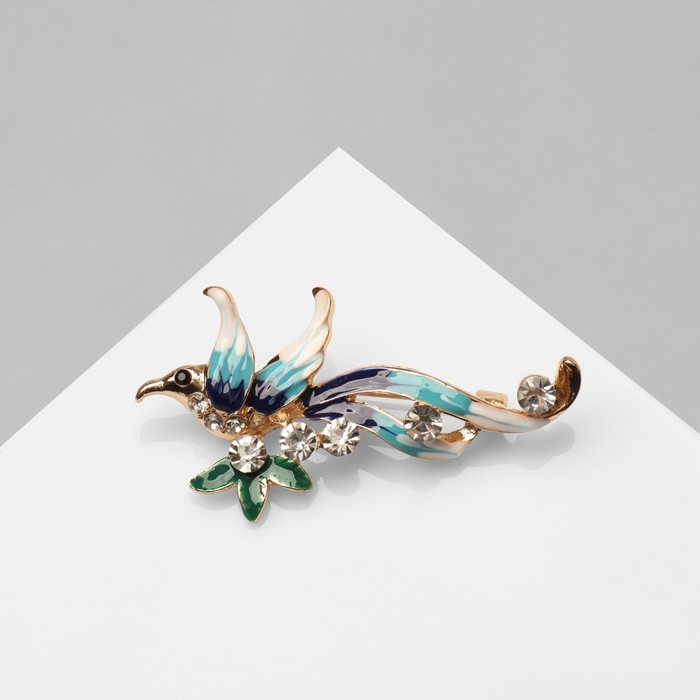 Брошь «Птица счастья», цвет бело-голубой в золоте Брошь «Птица счастья», цвет бело-голубой в золоте