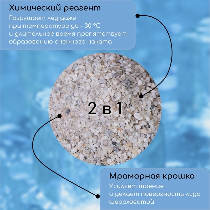 Реагент противогололёдный, мраморная крошка и реагент, 5 кг, работает при – 30 °C, в мешке, Greengo Реагент противогололёдный, мраморная крошка и реагент, 5 кг, работает при – 30 °C, в мешке, Greengo