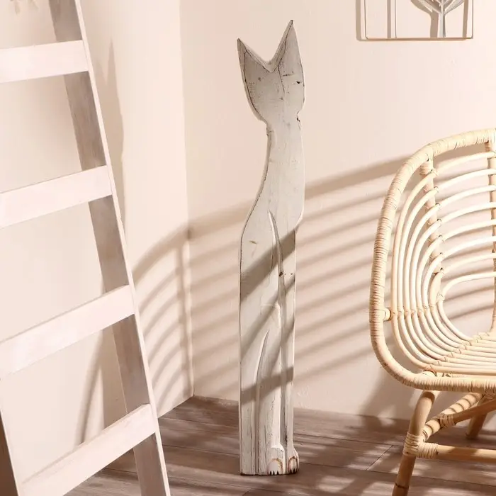 Сувенир дерево "Кошка с бабочкой и бантом из мозаики" белая 100х16х7 см