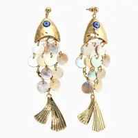 Серьги "Морской мир" рыба, цвет серый в золоте