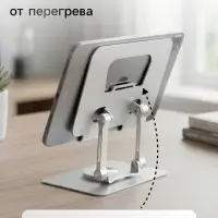 Подставка для планшета, регулируемая складная, поворот на 360&deg;, металл, серебристая