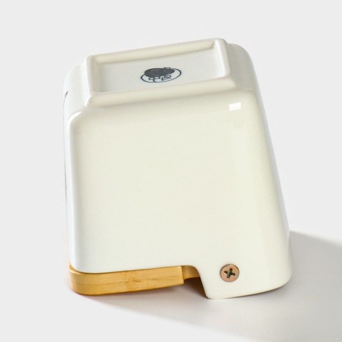 Банка для хранения сыпучих продуктов с ложкой BellaTenero &laquo;Эстет. Овощи&raquo;, 250 мл, с бамбуковой крышкой, фарфоровая, цвет белый