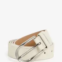 Ремень женский, 110&times;2.8 см, овальная пряжка металл, серебристая, белый