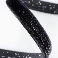 Лента бархатная, с серебряным люрексом, 6 мм, 18&plusmn;1 м, чёрная №03