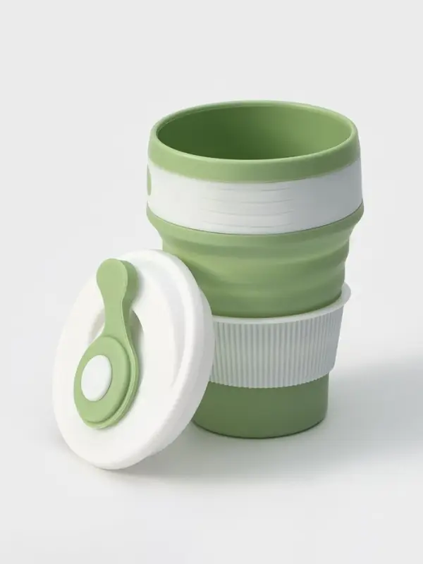 Стакан складной с крышкой Доляна &laquo;С собой&raquo;, 350 мл, 8.5&times;14 см, фисташковый