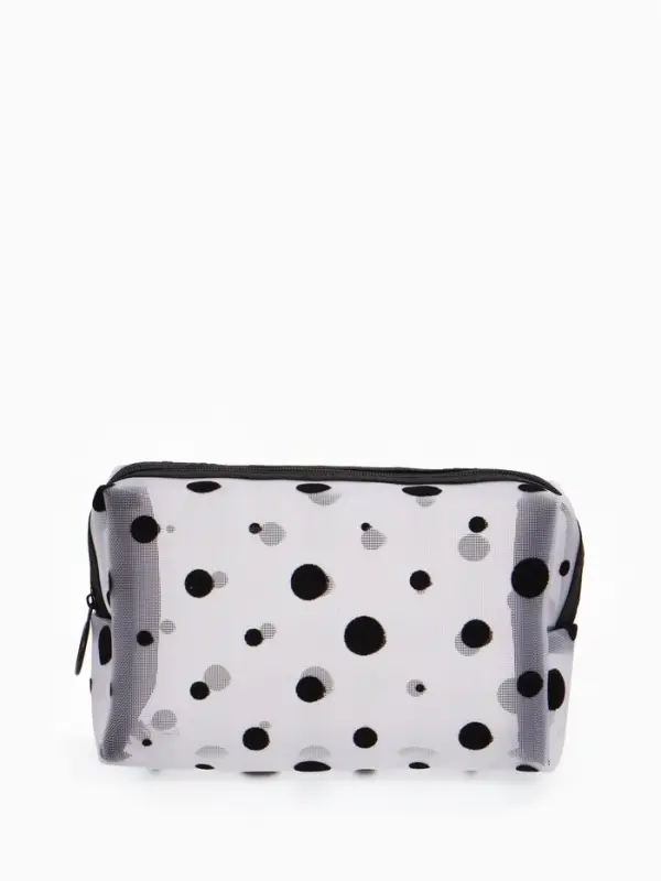 Косметичка дор Горох, сетка 18*7,5*10, отд на молнии, белый Косметичка дор Горох, сетка 18*7,5*10, отд на молнии, белый