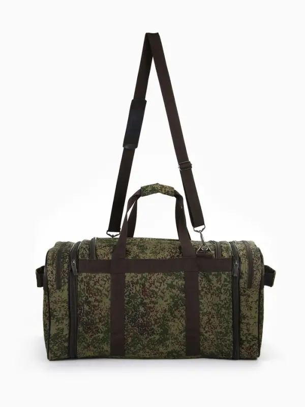 Сумка дорожная на молнии, с увеличением, наружные карманы, длинный ремень, камуфляж/зелёная