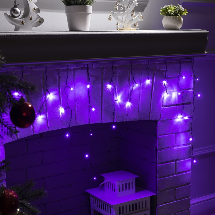Гирлянда «Бахрома» 3 × 0.5 м, IP20, тёмная нить, 80 LED, свечение фиолетовое, 8 режимов, 220 В