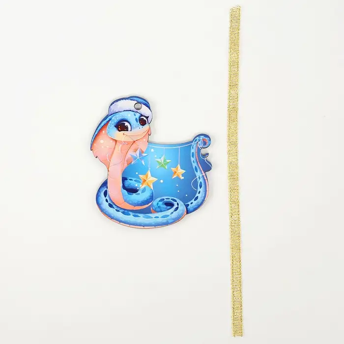 Ёлочная игрушка - подвеска деревянная «Новый год! Праздничная змея», символ года 2025 Ёлочная игрушка - подвеска деревянная «Новый год! Праздничная змея», символ года 2025