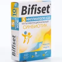 Синбиотик Бифисет, 5 миллиардов КОЕ, мультифункциональный, пробиотики + пребиотик, 10 капсул