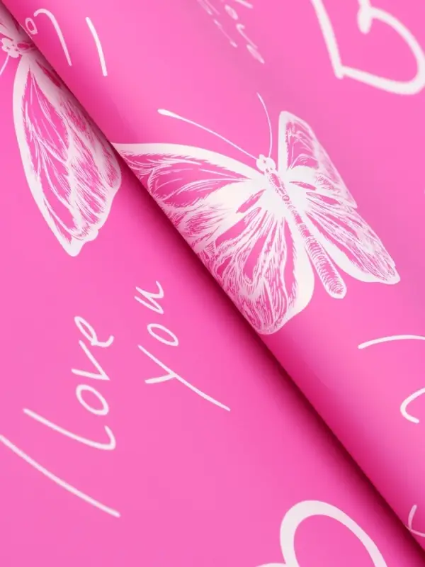 Пленка для цветов, "Бабочки и сердца", 57х57 см