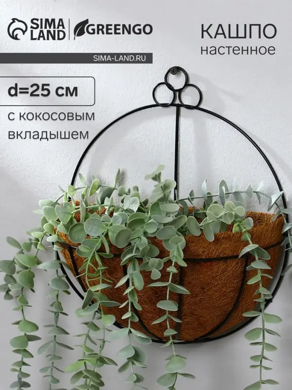 Кашпо настенное, d=25 см, с кокосовым вкладышем, &laquo;Полусфера&raquo;, Greengo