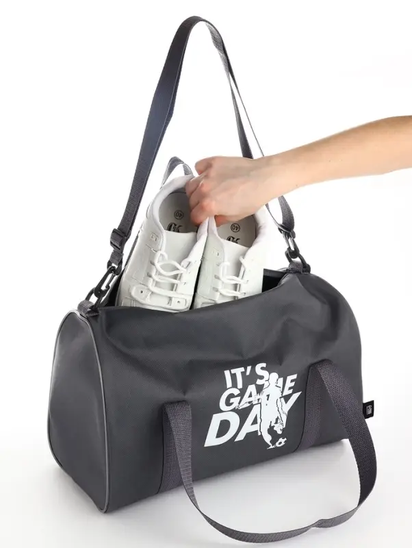 Сумка спортивная на молнии TEXTURA, с подкладкой, длинный ремень, с принтом, маленький размер, серая