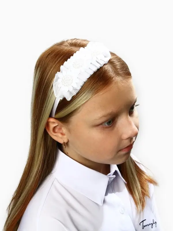Ободок для волос белый, цветы, 10 см, Коты аристократы