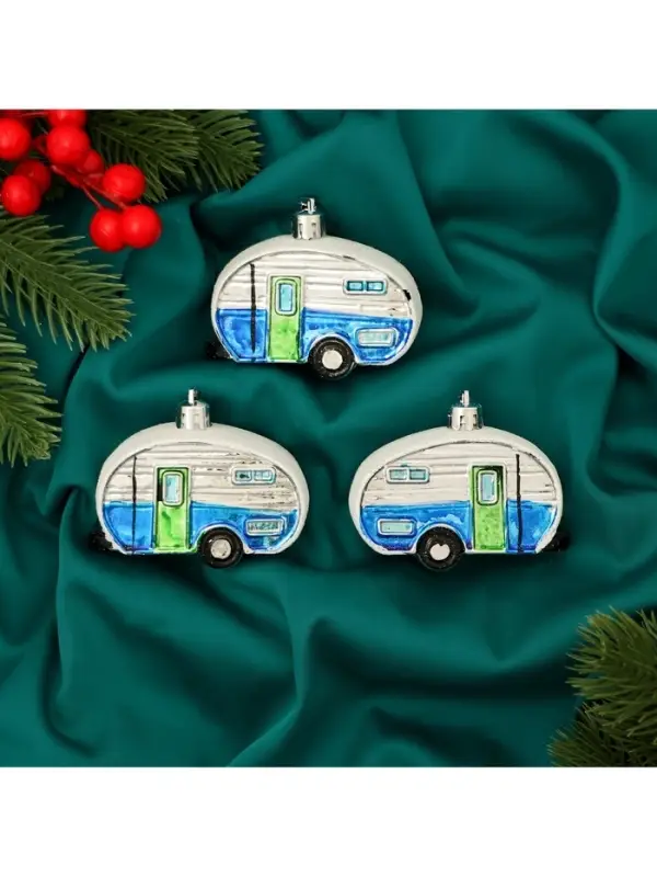 Ёлочные игрушки 3 шт., &laquo;Зимнее волшебство, Фургончики&raquo; пластик, 4&times;7 см, синий