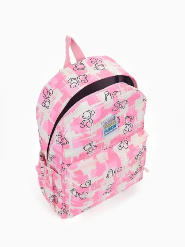 Рюкзак школьный на молнии, с карманами, с принтом, размер 28.5&times;12&times;41 см, розовый
