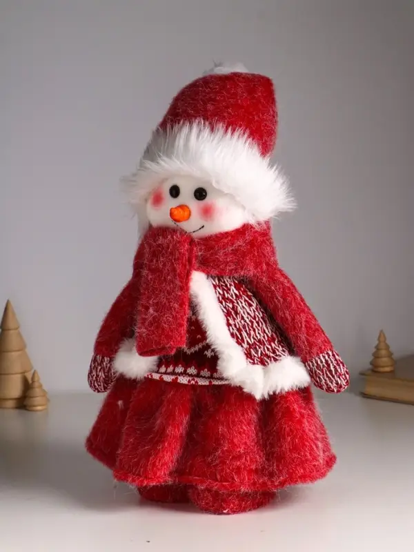 Кукла интерьерная "Снеговик-девочка в бело-красном наряде" раздвижная 44-65 см 22х14х44 см   1087329