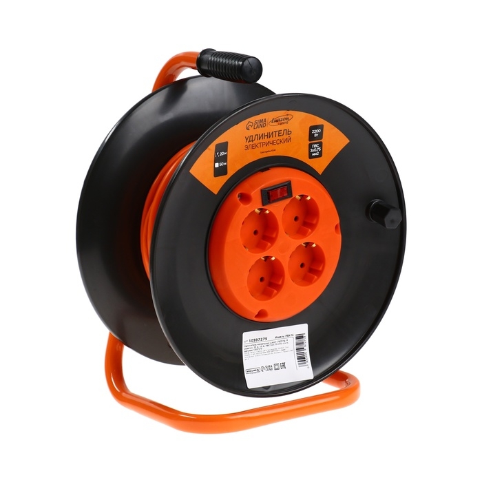 Удлинитель на катушке Luazon Lighting ЕСО, 4 розетки, 20 м, 10 А, ПВС 3х0.75 мм2, с з/к, IP 20, термовыключатель Удлинитель на катушке Luazon Lighting ЕСО, 4 розетки, 20 м, 10 А, ПВС 3х0.75 мм2, с з/к, IP 20, термовыключатель