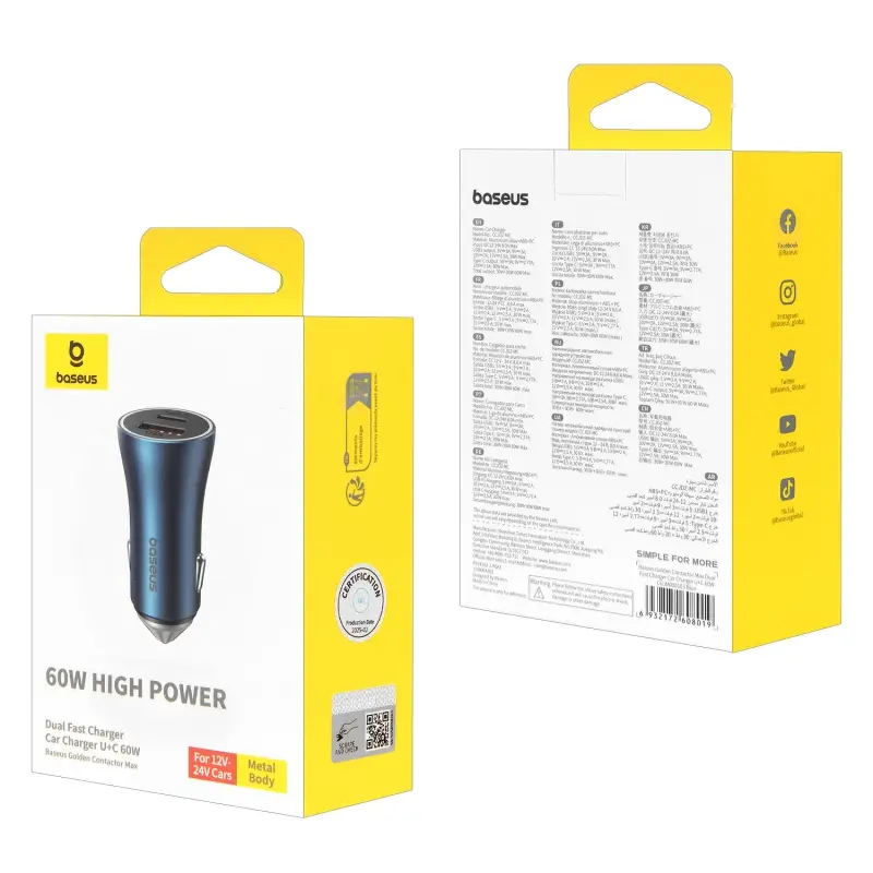 Переходник АЗУ на USB + Type-C 60W CGJM000103 Baseus синий Переходник АЗУ на USB + Type-C 60W CGJM000103 Baseus синий