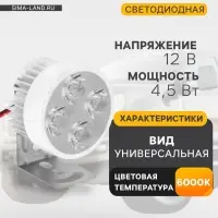 Фара светодиодная для мототехники, 4 LED, IP65, 4.5 Вт, направленный свет