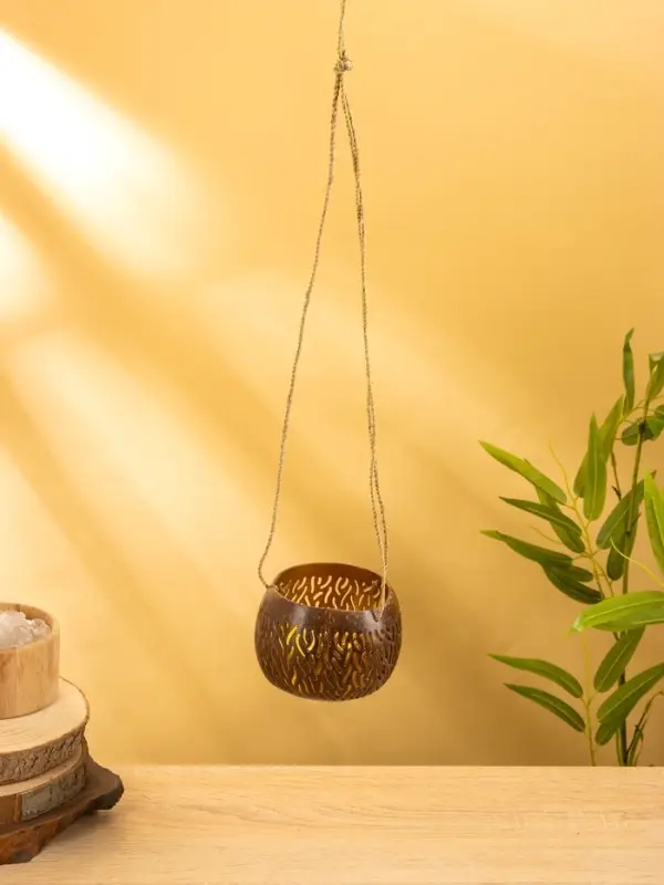 Подсвечник подвесной из кокоса, 9-12 см, коричневый