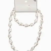 Набор 2 пред-та: бусы,браслет "Жемчуг барочный", капля, 40/18см, цвет белый в серебре