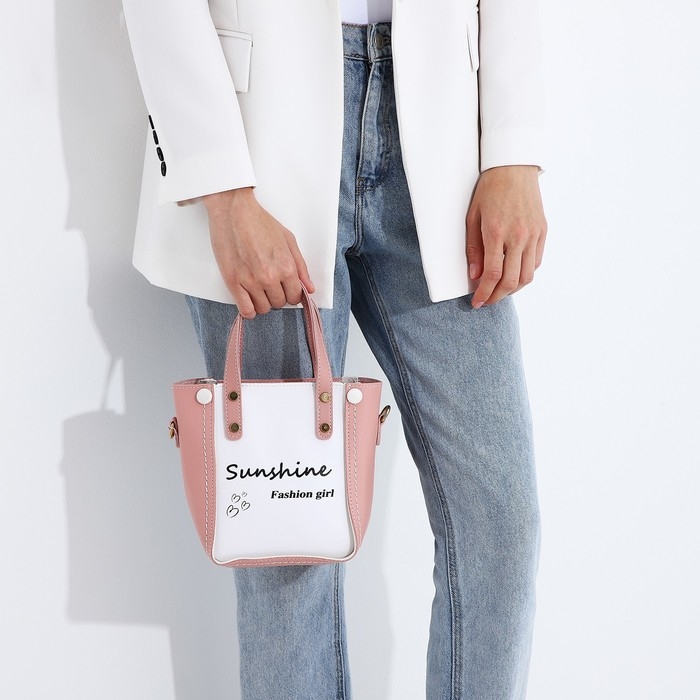 Сумка женская тоут на молнии, цвет белый/розовый