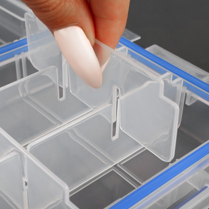 Органайзер для рукоделия, со съёмными ячейками, с подвесом, 15 отделений, 23 × 12 × 3,5 см, цвет прозрачный/синий