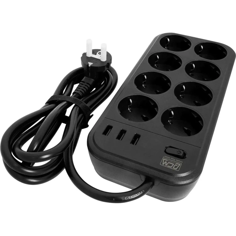 Сетевой фильтр Powercom SP-08 USB03AB 1,8 m (8 розеток) черный