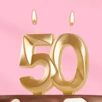 Свеча в торт юбилейная &laquo;Грань&raquo;, цифра 50, золотой металлик, 6.5 см