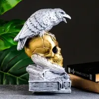 Фигурка гипс &laquo;Череп с вороном&raquo;, бронза с серебром, 28 см