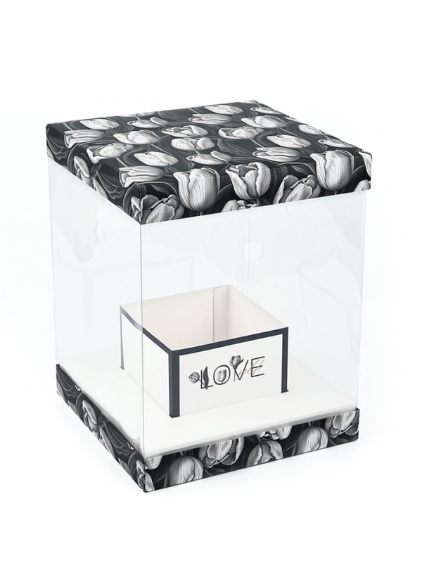 Коробка для цветов с вазой и PVC окнами складная «Чёрно-белая эстетика», 23 х 30 х 23 см