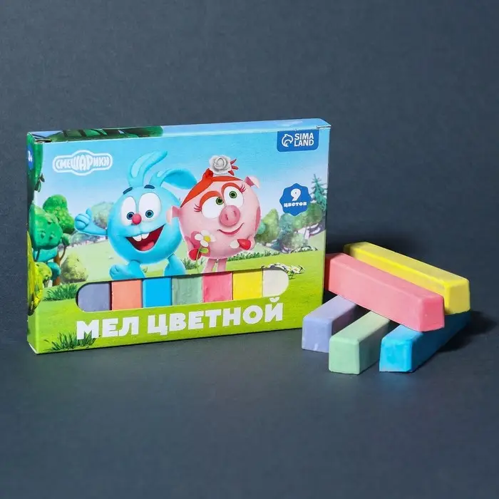Мелки цветные школьные набор 9 шт. «Смешарики», прямоугольные Мелки цветные школьные набор 9 шт. «Смешарики», прямоугольные